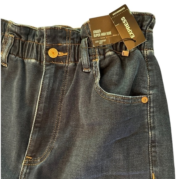 Express Super High Waisted Dark Denim Joggers - Picture 3 of 7